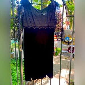 Formal black velvet and lace dress by Alex Formals.